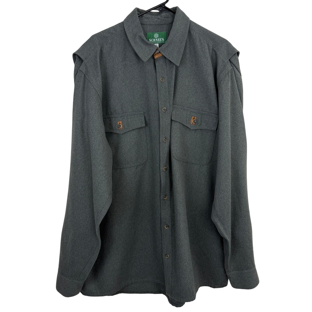 Schnee's Shirt Mens XL Tall Grey Button Up Leather Long Sleeve Polyester USA